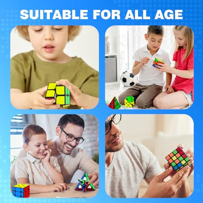 AuntyFey 7 Pack Magic Speed Cube Set - 2x2, 3x3, 4x4 Cube, Pyramid Triangle Megaminx Speed Cubes for Kids & Adults - style: 7 Pack