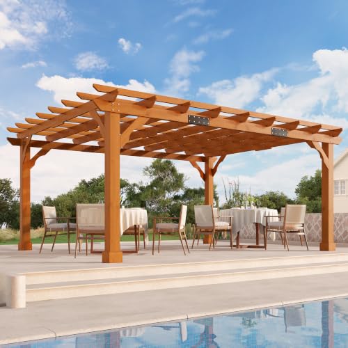 Jocisland 12x14 FT Premium Cedar Wood Pergola with Stakes & Trellis Roof - size: 12x14 FT