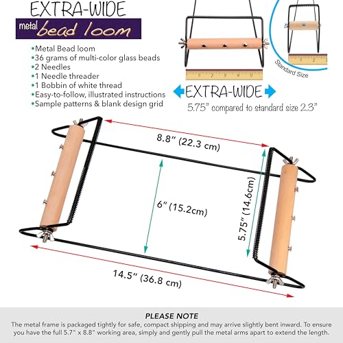 The Beadsmith Extra Wide Metal Bead Loom Kit, Includes Extra Wide Loom (14.5" x 6" x 8.5"), Thread, Needles, and 36 Grams Glass Beads for Bracelets, Necklaces, Belts, and More - size: 14.5" x 6" x 8.5"