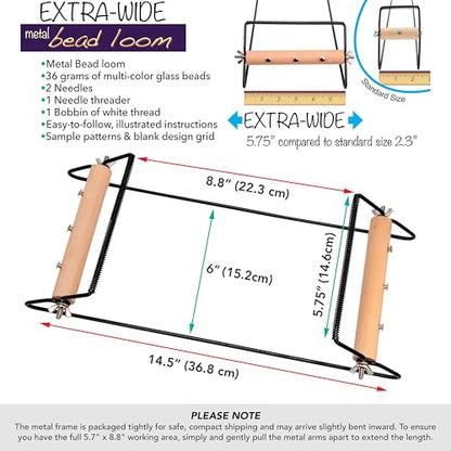 The Beadsmith Extra Wide Metal Bead Loom Kit, Includes Extra Wide Loom (14.5" x 6" x 8.5"), Thread, Needles, and 36 Grams Glass Beads for Bracelets, Necklaces, Belts, and More - size: 14.5" x 6" x 8.5"