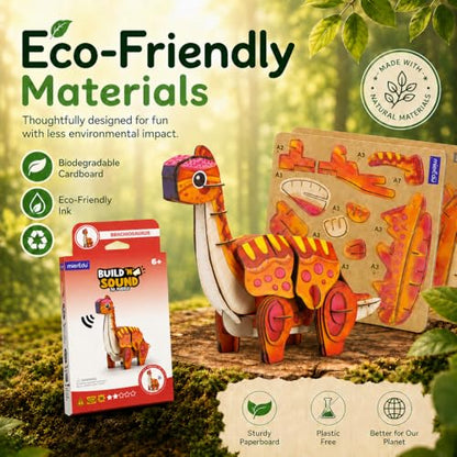 MierEdu Build 'N' Sound 3D Puzzle for Kids, Animal Puzzle with Sound Module, Educational STEM Craft Kit, FSC Paper Model Building Toy Gift for Ages 6+ - color: Brachiosaurus