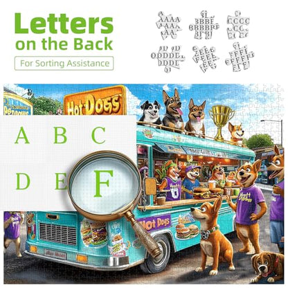 Blueforest 1000 Piece Jigsaw Puzzle for Adults - Cartoon Dogs Food Truck Adventure - Challenging & Fun Puzzle with Vibrant Art, Bonus Poster (27.5" x 19.7") - color: Dogs Food Truck Adventure