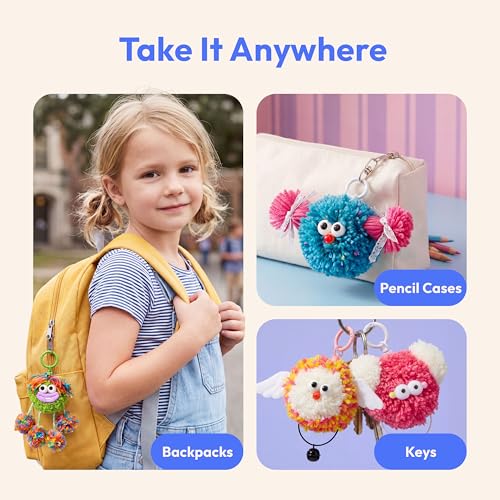 JOVA Klever Kits Pom Pom Monster Kits- DIY Plush Backpack Keychains, Pom Pom Crafts for Kids Aged 4+ Kid Felt Kits, Arts & Crafts for Boys Girls Birthday Party Gift Toy
