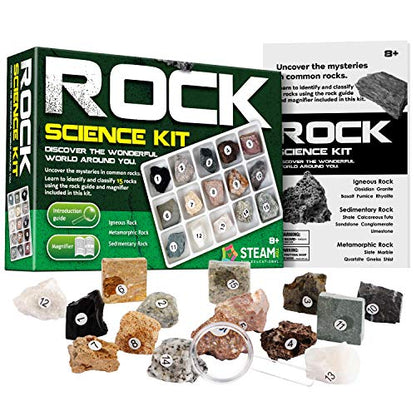 Piano Potato Rock and Mineral Kit 15 PCS with Box, STEM Geology for Kids - style: Rock Kit