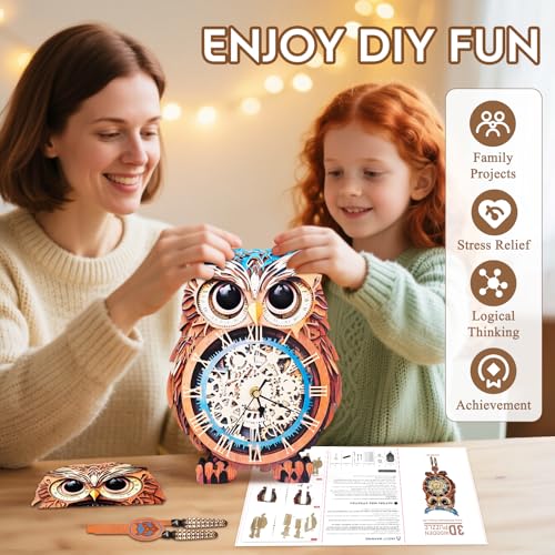 3D Puzzles for Adults Wooden Owl Puzzle Clock Adult Crafts - color: Owl Clock