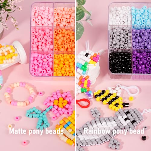2600+pcs Pony Beads Kit, 18 Color Rainbow Kandi Beads Set, Multicolor Matte Plastic Jewelry Making Kit for DIY Craft Friendship Bracelet Necklace Key Chain - color: rainbow pony beads