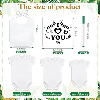 Panitay 100 Pcs White Baby Bodysuits Bibs Kit 25 Guests, Safari Animal - style: Safari Animal