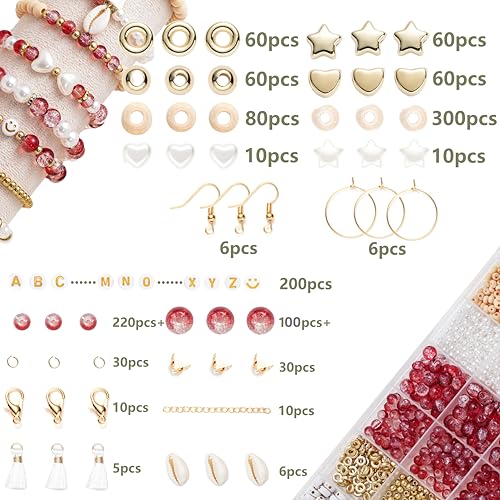 Xylise 6mm/8mm Crackle Glass Beads Bracelet Making Kit Crystal Glass Beads Jewelry Making Kit, Friendship Bracelet kit for DIY Crafts Gifts - color: Two-tone red