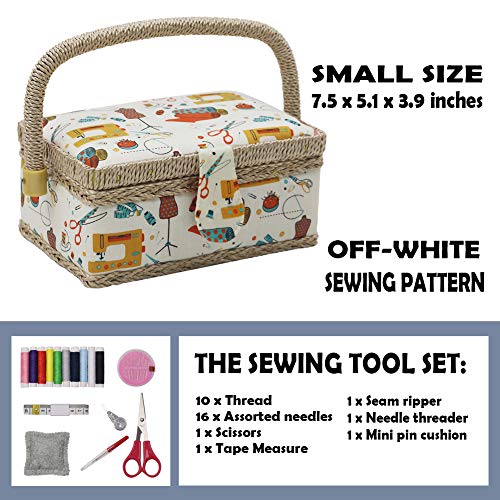 Sewing Basket with Sewing Kit Accessories, Small Sewing Box Organizer with Mini Sewing Kits for Kids, Beginners and Gift (Sewing Theme Orange)