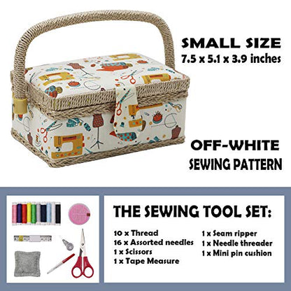 Sewing Basket with Sewing Kit Accessories, Small Sewing Box Organizer with Mini Sewing Kits for Kids, Beginners and Gift (Sewing Theme Orange)
