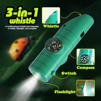 Camping Toys for Kids, Outdoor Observation Box Set, 10-Piece Nature Exploration Kit with Bug Container, Magnifier, Foldable Telescope, Bug Net, Safety Goggles, Ages 3-6 Birthday