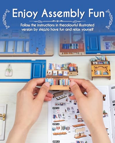Book Nook Kit Literature Bookstore - 3D Wooden Puzzles with LED - color: Literature Bookstore
