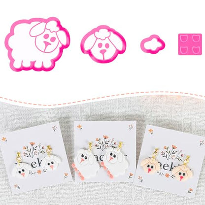 Xaekicr 4PCS Dog & Sheep Clay Cutters – Cute Polymer Clay Earring Cutters Set for Jewelry Making, Animal Clay Tools for DIY Projects, Polymer Clay Molds - color: S color