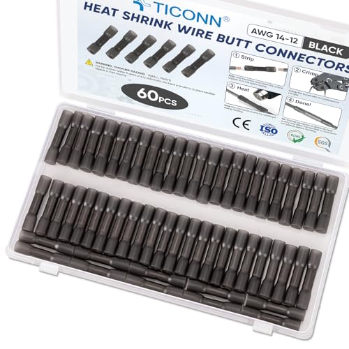 TICONN 60PCS Heat Shrink Butt Connectors, Crimp Wire Connectors Kit - size: Black 60 PCS