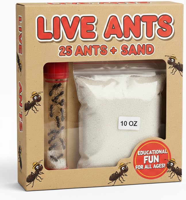 25 Live Ants for Ant Farms (1 Tube) with 10 oz Ant Farm Sand Refill - style: 25 Live Ants+Sand