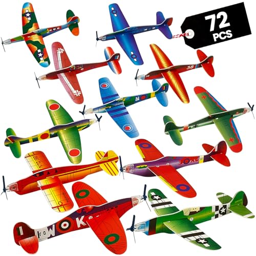 8 Inch Foam Glider Planes (72-Pack) Bomber Airplane Party Favor Toys - size: 72 Pack