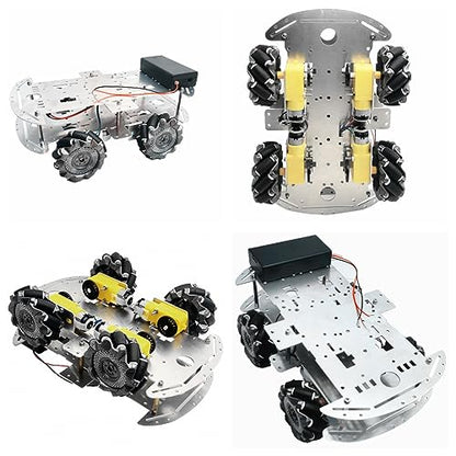 DIY Mecanum Wheel Car Kit with Metal Chassis and TT Motor Smart Robot 4WD Omnidirectional Car Programming Kit with Speed Encoder for Arduino/Microbit/Raspberry Pi for Adult Age 15+(Unassembled)