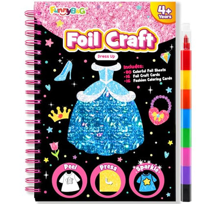 FUNNYB&G Foil Art Craft Kit for Kids, Sparkly Birthday Gift Toy for Girls - style: Dress