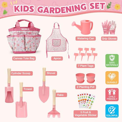 SHALL Kids Gardening Set, New Garden Tools Kit for Kids Toddler Boys Girls