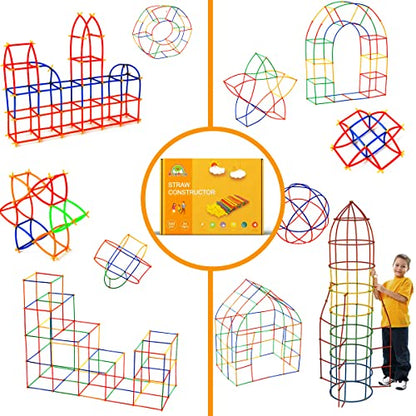 RAINBOW TOYFROG Straw Constructor Toys Stem Building Toys - 300 Pcs Connectors Toy Building Sets Kids Toys for Boys & Girls - Straw Building Set Engineering Kit - Autism Toy STEM Games