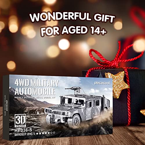 Piececool 3D Metal Puzzle Car Model Kits, American Hummer H1 Military Vehicle Models Kit, Brain Teaser DIY Metal Model Building Kits for Adults Teens Stress Relief, Best Gifts - color: Silverhummer