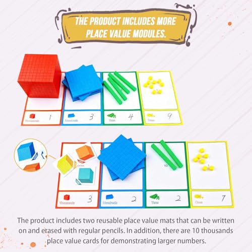 Base Ten Blocks for Math, 135 Pieces Place Value Blocks for Kids