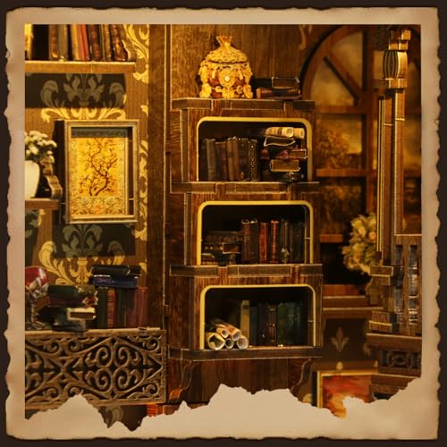 Book Nook Kit, DIY Miniature House Kit, Mini House Building Kit, Miniature Dollhouse Kit for Adults and Teens, 3D Wooden Puzzles with LED Light, Bookshelf Craft Kit (Ancient Book Collection Room) - color: Ancient Book Collection Room