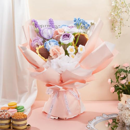 INFUNLY Mixed Bouquet Crochet Kits for Beginners Complete Flower Bouquet Crochet Kits for Adults Starters with Instruction and Video Tutorials Crochet Kit Gift for Mother's Day Wedding Birthday - style: Mixed Flowers