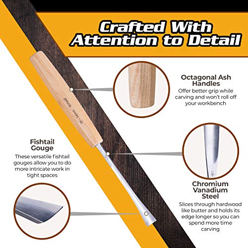 Schaaf Wood Carving Tools 4-pc Wood Chisel Set, Fishtail Gouges, Sharpened - color: Professionally Sharpened 4 Piece Fishtail Set