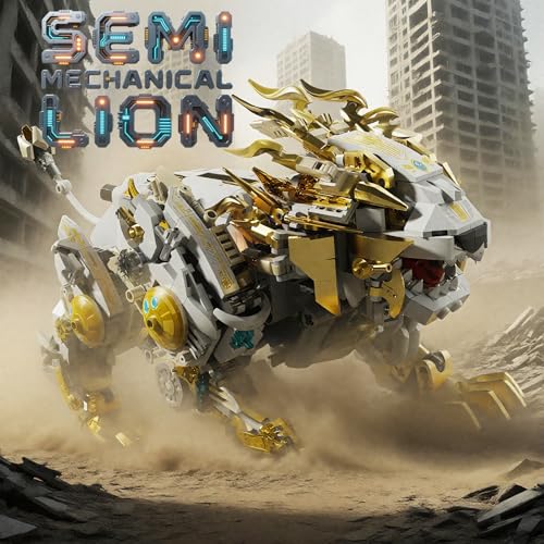 CSNRHG Mechanical Lion Building Block Toy Set Futuristic Mechanical Beast Model with Movable Parts & Gears Premium Mechanical Building Kit with Display Stand, Ideal Gift for Boys & Adults - color: Mechanical Lion