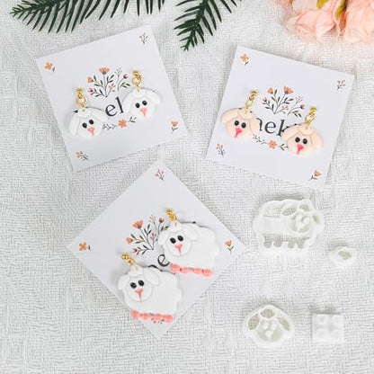 Xaekicr 4PCS Dog & Sheep Clay Cutters – Cute Polymer Clay Earring Cutters Set for Jewelry Making, Animal Clay Tools for DIY Projects, Polymer Clay Molds - color: S color