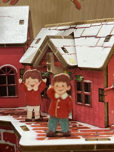 3D Wooden Puzzle Music Box Train, red Brick Base with Christmas Tree 3D Wooden Puzzles for Adults, Christmas sled, Reindeer, Vacation Home Decoration, Music Rotating Display - style: Traditional