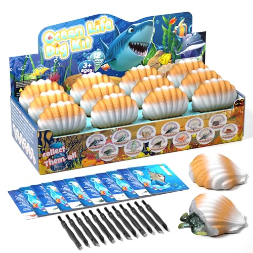 EARTH'SCODE Ocean Animals Dig Kit, Seashell Excavation Dig Bricks, Science Educational Gift for Kids 1