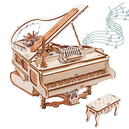 ROKR 3D Puzzles for Adults Cello+Piano Model Kit Wooden Music Box AMK81+AMK63 Building Kit Desk Gift for Men Women Hobby for Adults