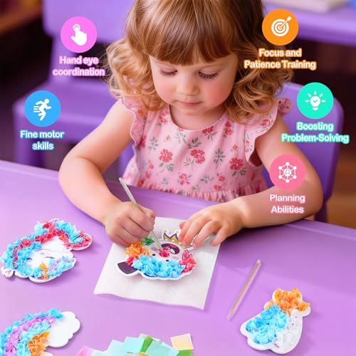 Poke Art Kit for Girls Ages 4-8 | Princess Theme DIY Craft Kit | Mess-Free Fabric Puncture Painting | Creative Activity Gift for 6-12 Year Old Girls | Birthday Party Art Set - color: White