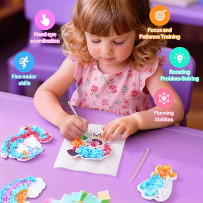 Poke Art Kit for Girls Ages 4-8 | Princess Theme DIY Craft Kit | Mess-Free Fabric Puncture Painting | Creative Activity Gift for 6-12 Year Old Girls | Birthday Party Art Set - color: White