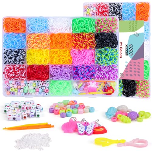 XKDOUS 21 Colors Rubber Band Bracelet Kit, Rubberband Bracelet Making Kit - color: 21 Colors 2000+
