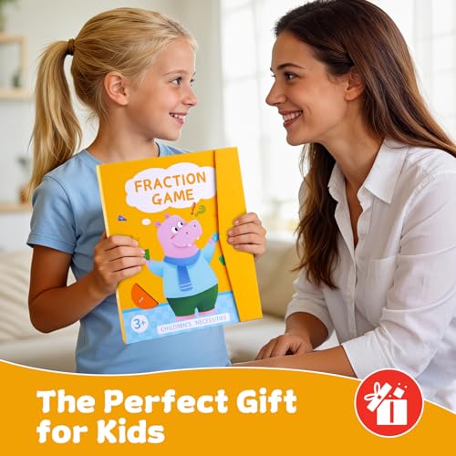 Magnetic Fraction Educational Puzzle, Magnetic Fraction Demonstration Book, Fraction Tiles & Circles, Montessori Math Manipulatives for Elementary School, Fraction Learning Toys for Kids - color: Hippo