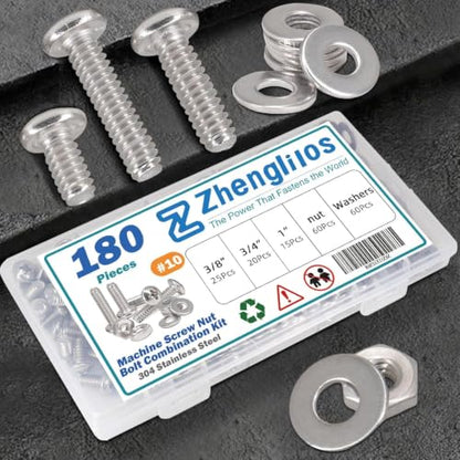 180 PCS Bolt Combination Kit #10, 3/8", 3/4", 1" - size: 4.8 mm, style: Round head machine screw