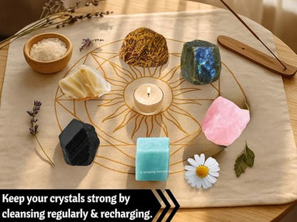 Amazing Gemstone Crystals for Mood Lifting Manifestation, Set of 6 Labradorite, Amazonite, Mariyam Jasper, Rose Quartz, Black Tourmaline and Lace Agate Healing Crystals and Stones - color: Mood Lifting