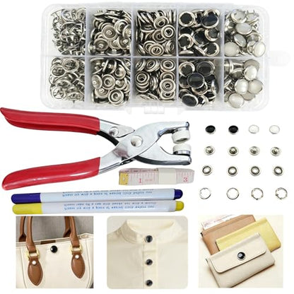 Set of 400 10mm Pearl snap Buttons, Includes snap Pliers, White and Black no-sew Buttons, Suitable for Clothing, Hats, Bags, and DIY Sewing Projects - color: White