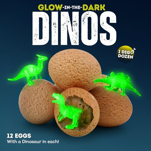 Dino Dig Kit, 12 Glow in The Dark Dinosaur Toys for Kids 6+ - color: Colorful Glowing Dinosaur