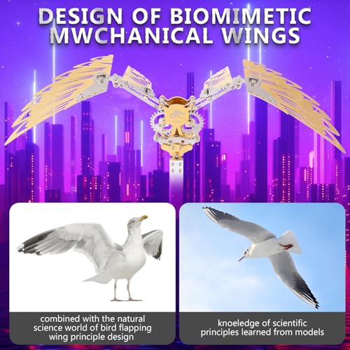 Flying Wings 3D Metal Puzzle Kit - Mechanical Biomimetic Wings with Micro Motor, DIY Kinetic Sculpture for Adults, Precision Electroplating Craftsmanship & Interactive STEM Model Gift（Red） - color: Red