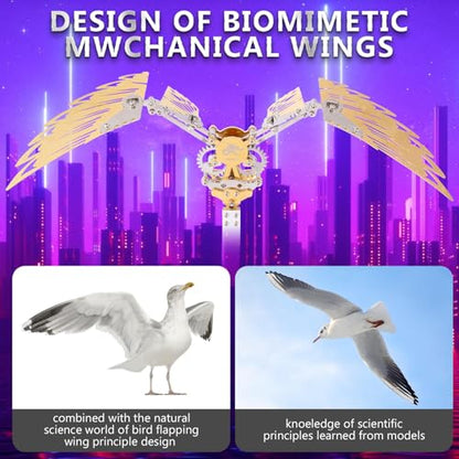 Flying Wings 3D Metal Puzzle Kit - Mechanical Biomimetic Wings with Micro Motor, DIY Kinetic Sculpture for Adults, Precision Electroplating Craftsmanship & Interactive STEM Model Gift（Red） - color: Red