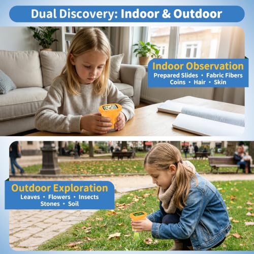 Kids Handheld Digital Microscope 1000X: Science Gift Kit STEM Toy Ages 5-13 - color: Yellow
