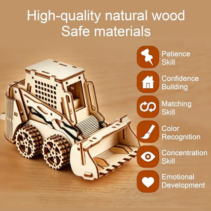 Wooden 3D Puzzle, Creative DIY Model Building Kit for Adults, Handmade Wooden Craft Collectible Ornament, Hobby Gift for Adults & Men, 60 Pieces Bulldozer, Basswood Material