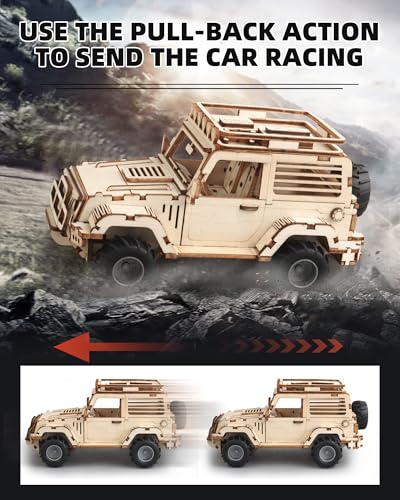 3D Wooden Puzzles for Adults to Build, Off-Road Car Model Kit