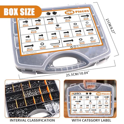 mankk 700PCS M6 Flange Bolt and M6 Button Head Hex Socket Cap Screws Assortment Kit M6×1.0 (10mm to 35mm) Metric Grade 10.9 Alloy Steel Class Hex Bolts and Nuts Washers Kit - size: 700PCS M6, style: Flange & Button & Hex Socket Cap