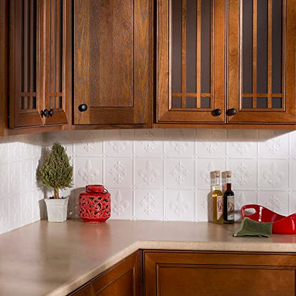 FASÄDE Fleur-de-lis Decorative Vinyl Backsplash 15 sq ft Kit in Matte White - color: Matte White