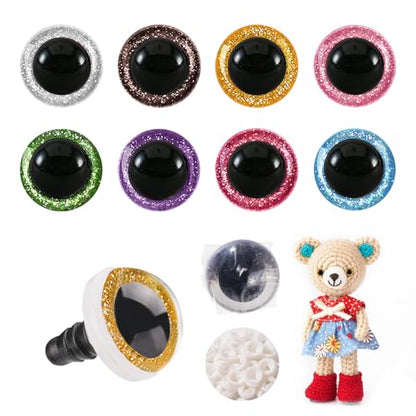 MUCUNNIA 6pcs 40mm Glitter Safety Eyes for Amigurumi with Washers - size: 40mm